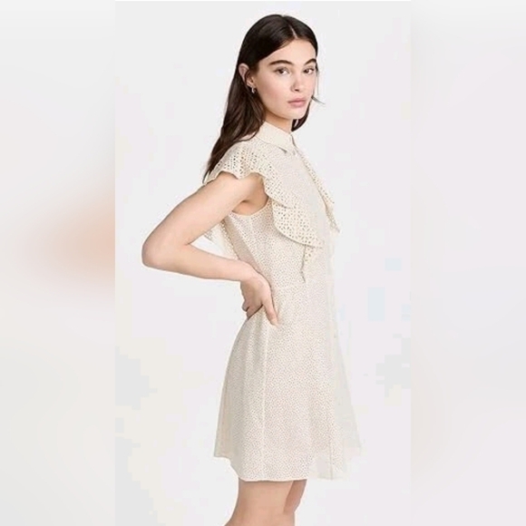 THEORY Nova Eyelet Ruffle Sleeve Mini Shirt Dress - Picture 3 of 8